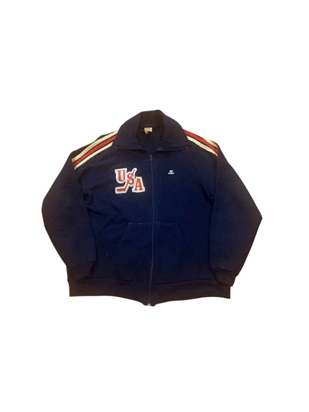 Rare Vintage 80s Cooper USA Hockey Full Zip Acrylic Fleece Track Jacket Large